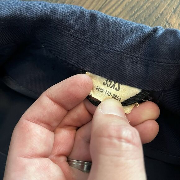 VINTAGE MARCIE DALE AIR FORCE OVERCOAT MENS 35 XS WOOL BLUE PEWTER BUTTONS 70s - Picture 11 of 13